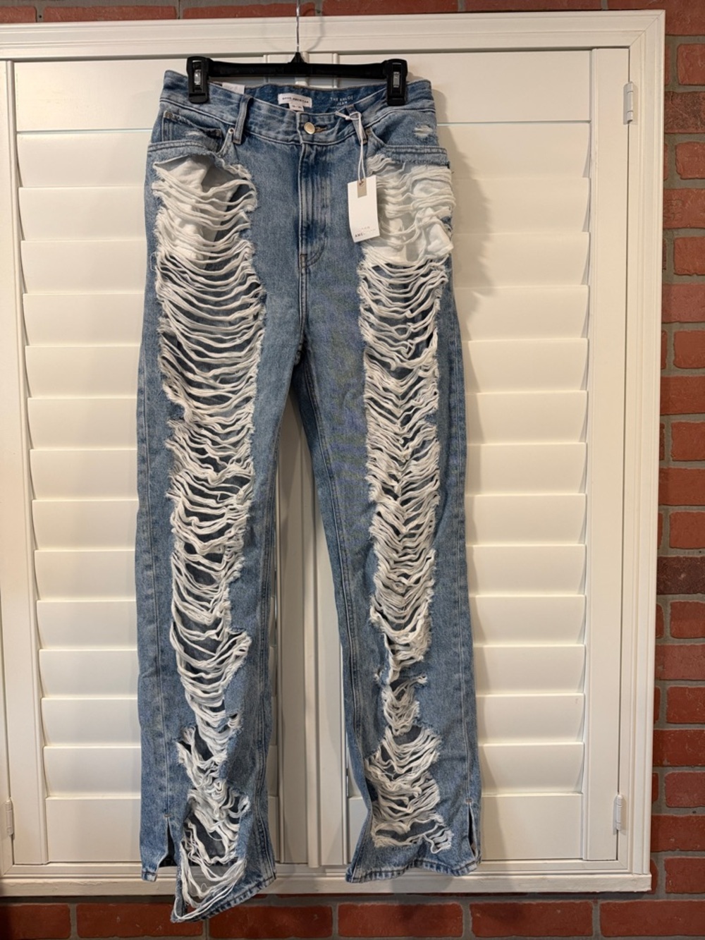 Good American Light Blue Distressed Straight Leg Jeans